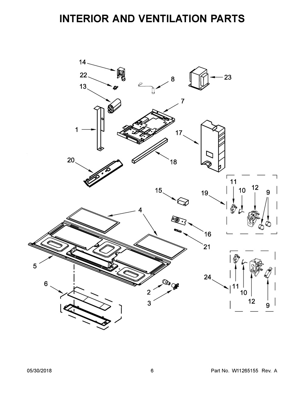 Interior And Ventilation Parts Diagram and Parts List for UMV1160CB4  Whirlpool Microwave