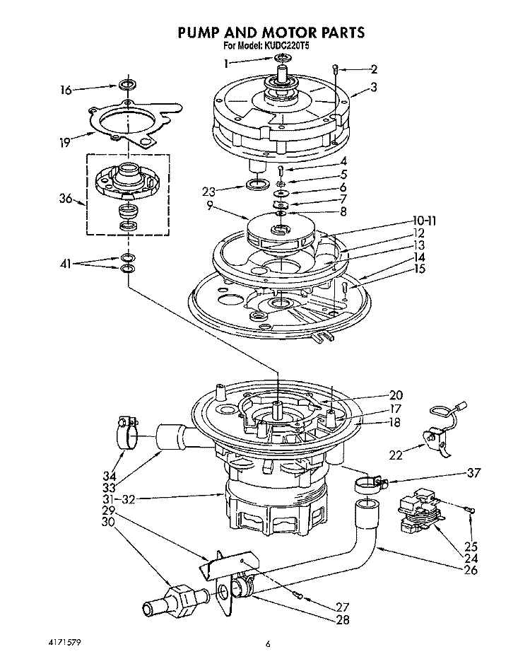 PUMP AND MOTOR Diagram and Parts List for KUDC220T5  KitchenAid Dishwasher