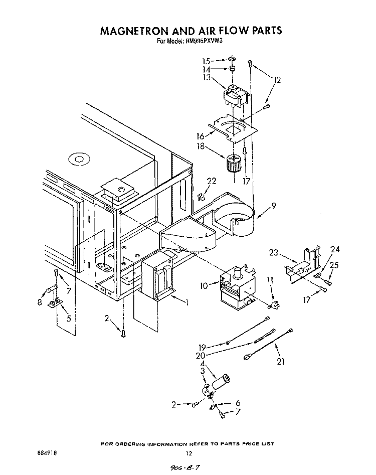 MAGNETRON AND AIR FLOW Diagram and Parts List for RM996PXVN3  Whirlpool Microwave Oven Combo
