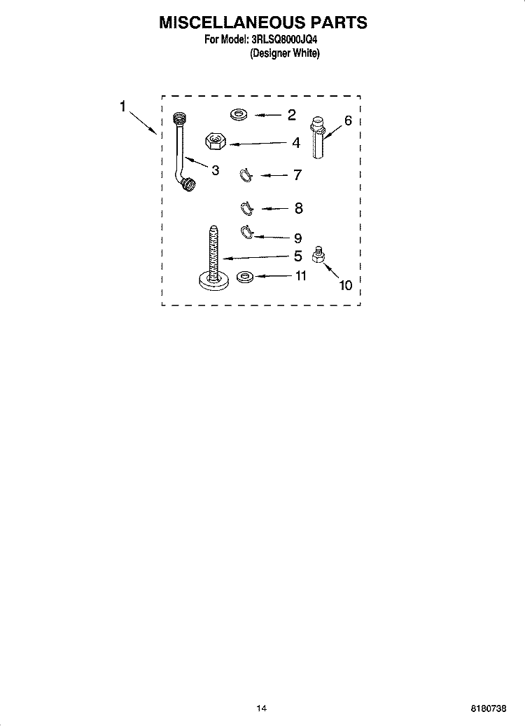 MISCELLANEOUS  PARTS, OPTIONAL PARTS (NOT INCLUDED) Diagram and Parts List for 3RLSQ8000JQ4  Whirlpool Washer