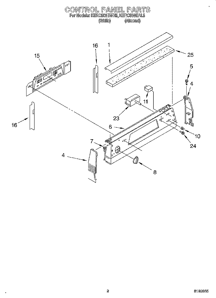 CONTROL PANEL Diagram and Parts List for KERC500EWH5  KitchenAid Range