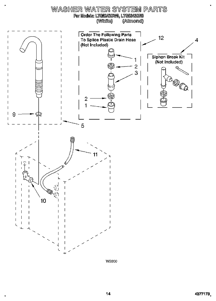 WASHER WATER SYSTEM Diagram and Parts List for LTG5243BW0  Whirlpool Washer Dryer Combo