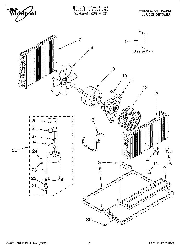 SECTION Diagram and Parts List for ACU114XH0  Whirlpool Air Conditioner