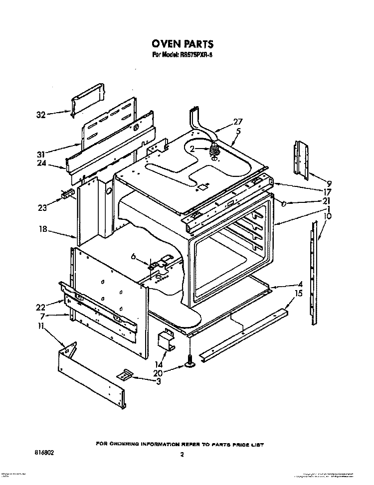 OVEN Diagram and Parts List for RS575PXR6  Whirlpool Range
