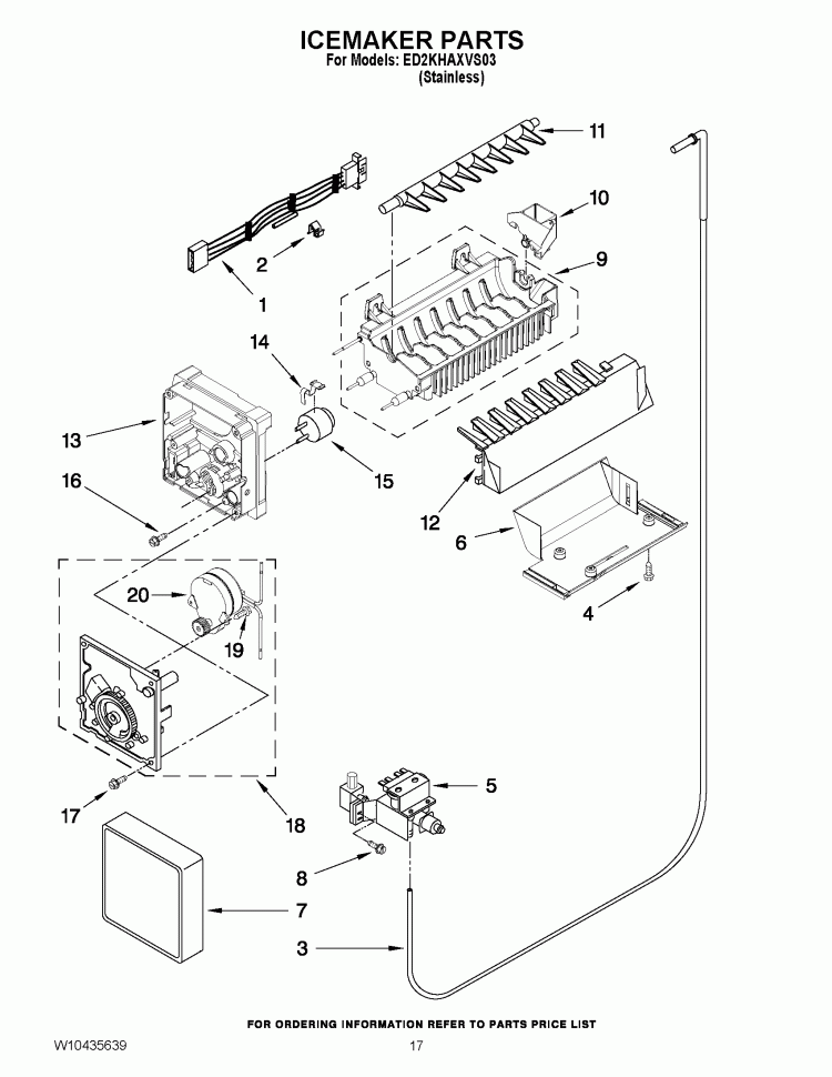 ICEMAKER PARTS Diagram and Parts List for ED2KHAXVS03  Whirlpool Refrigerator