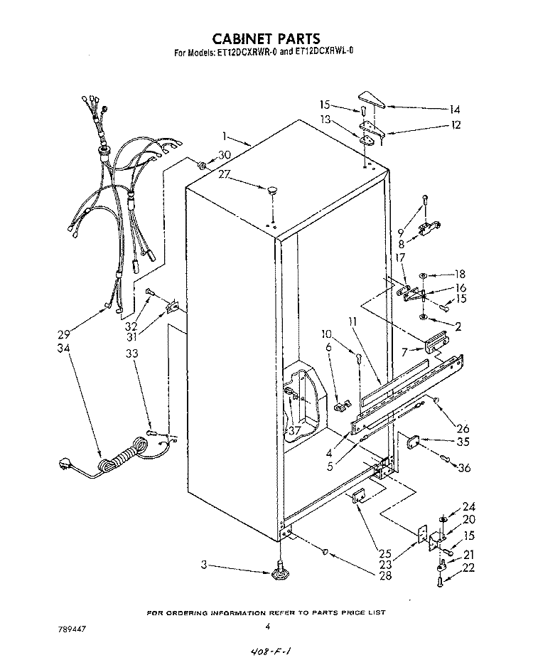 CABINET Diagram and Parts List for ET12DCXRWR0  Whirlpool Refrigerator