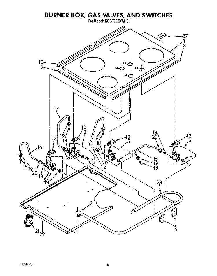 BURNER BOX, GAS VALVES, AND SWITCHES Diagram and Parts List for KGCT305XAL0  KitchenAid Cooktop