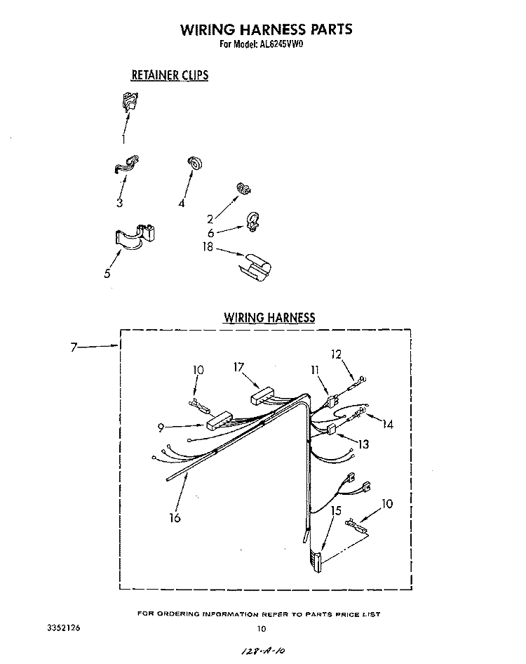 WIRING HARNESS Diagram and Parts List for AL6245VL0  Whirlpool Washer