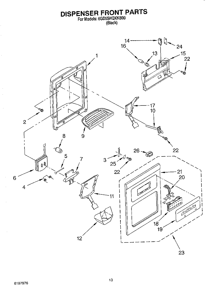 DISPENSER FRONT Diagram and Parts List for 6GD5SHQXKB00  Whirlpool Refrigerator