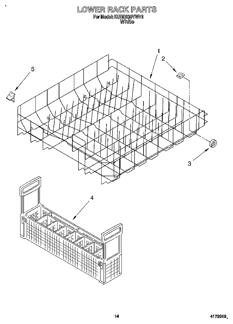 LOWER RACK Diagram and Parts List for KUDD230YWH1  KitchenAid Dishwasher