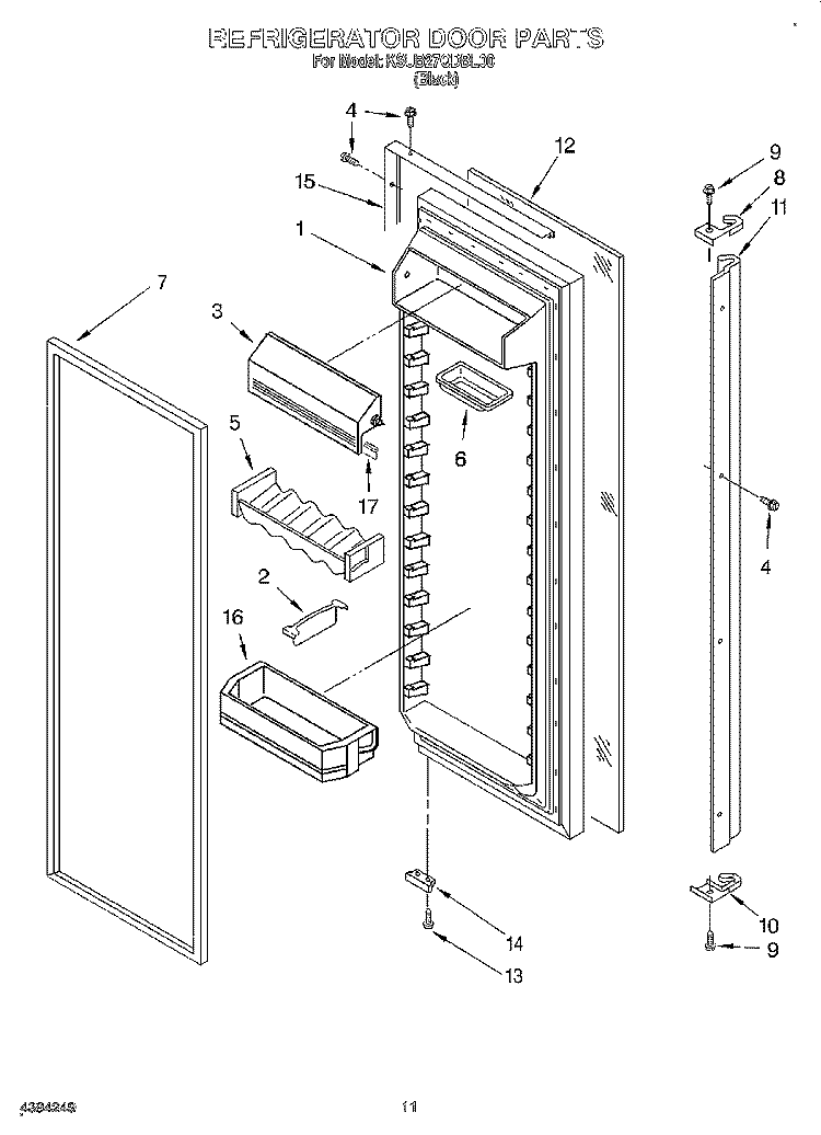 REFRIGERATOR DOOR Diagram and Parts List for KSUB27QDBL00  KitchenAid Refrigerator