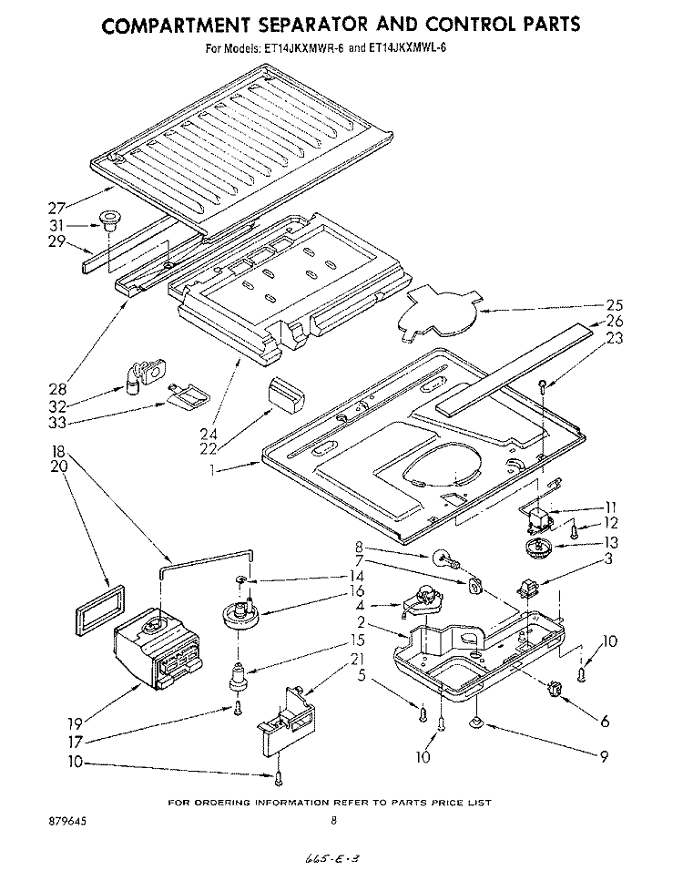 COMPARTMENT SEPARATOR AND CONTROL Diagram and Parts List for ET14JKXMWR6  Whirlpool Refrigerator