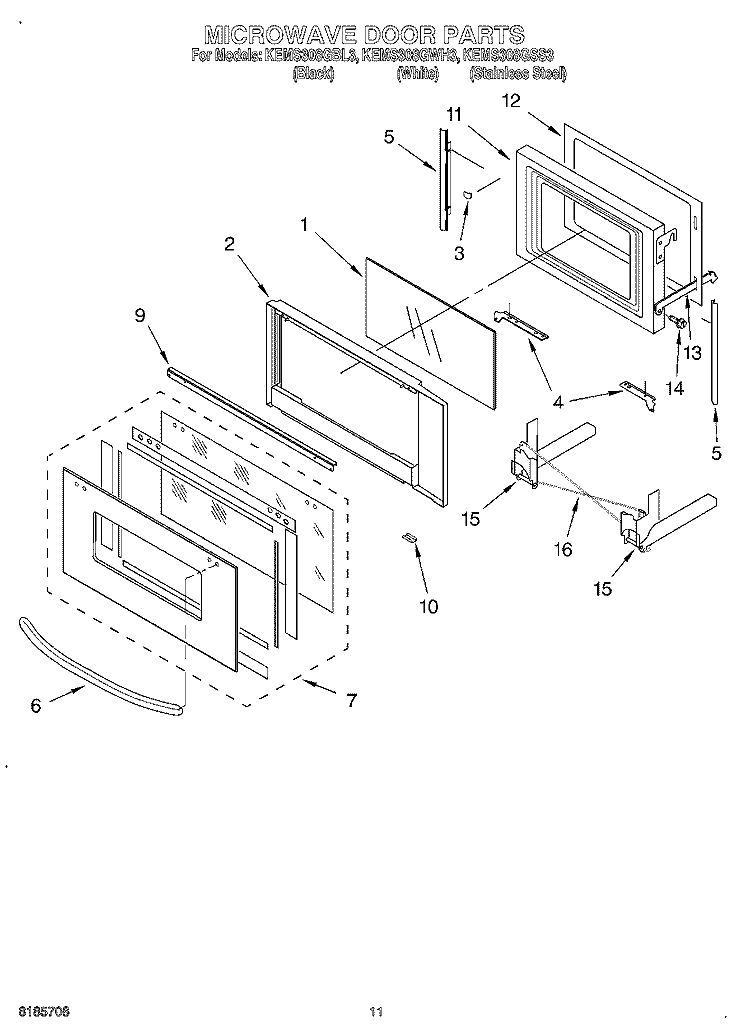 MICROWAVE DOOR, OPTIONAL Diagram and Parts List for KEMS308GSS3  KitchenAid Microwave Oven Combo