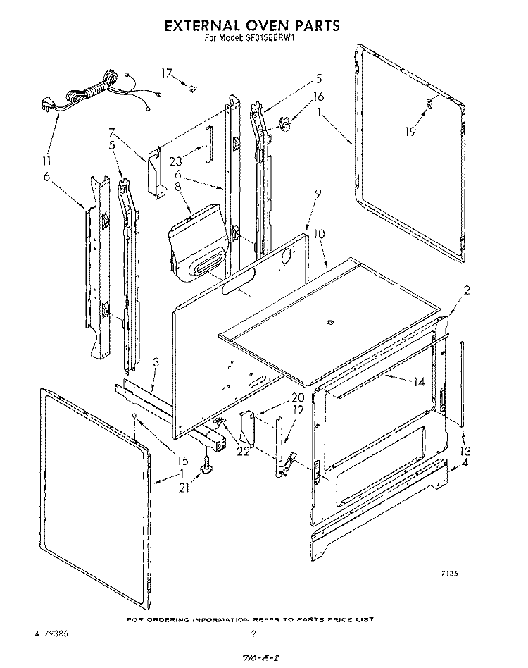 EXTERNAL OVEN Diagram and Parts List for SF315EERW1  Whirlpool Range