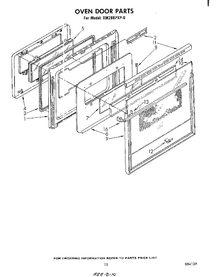 OVEN DOOR Diagram and Parts List for RM288PXP0  Whirlpool Microwave Oven Combo