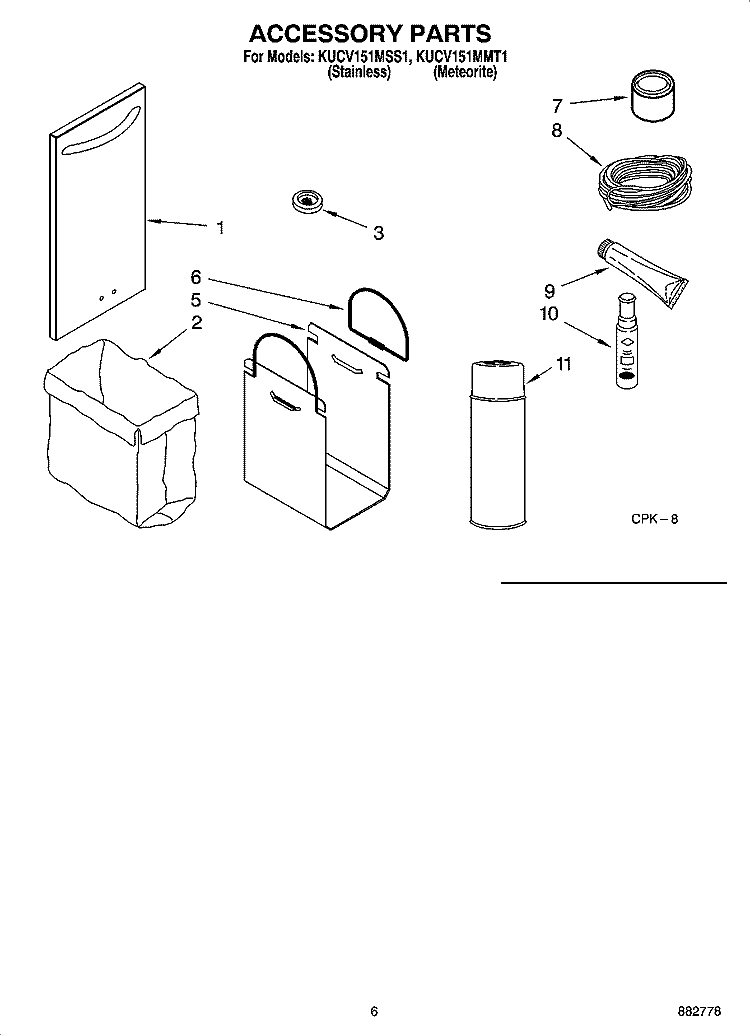 ACCESSORY PARTS Diagram and Parts List for KUCV151MMT1  KitchenAid Trash Compactor