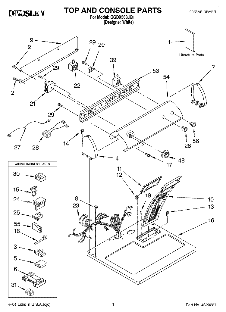 TOP AND CONSOLE, LIT/OPTIONAL Diagram and Parts List for CGDX563JQ1  Crosley Dryer