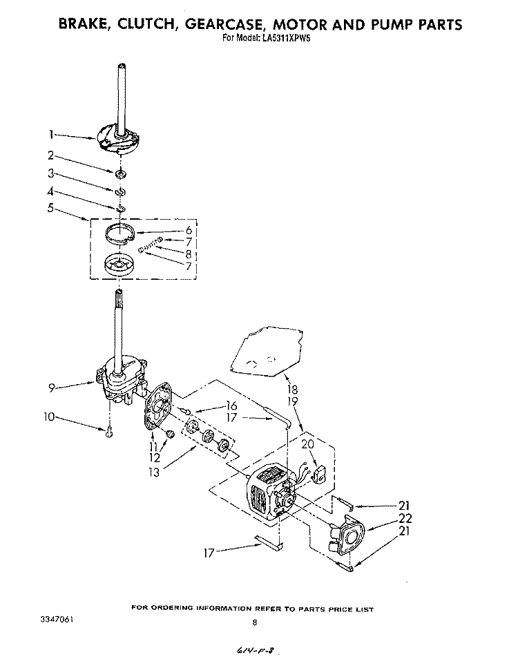 BRAKE, CLUTCH, GEARCASE, MOTOR AND PUMP Diagram and Parts List for LA5311XPW5  Whirlpool Washer