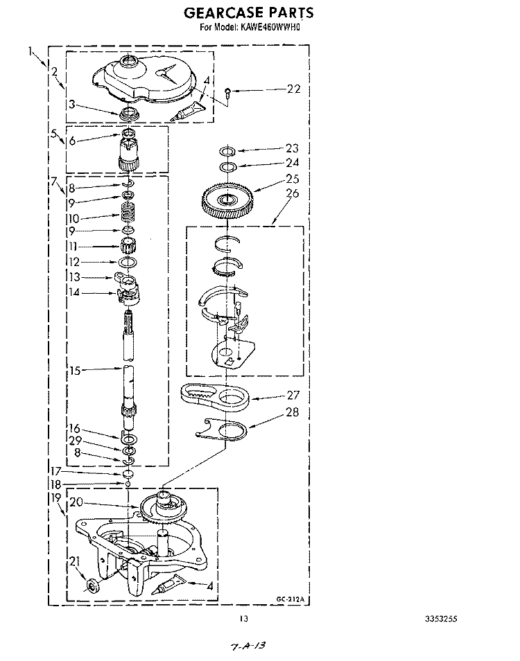 GEARCASE Diagram and Parts List for KAWE460WAL0  KitchenAid Washer