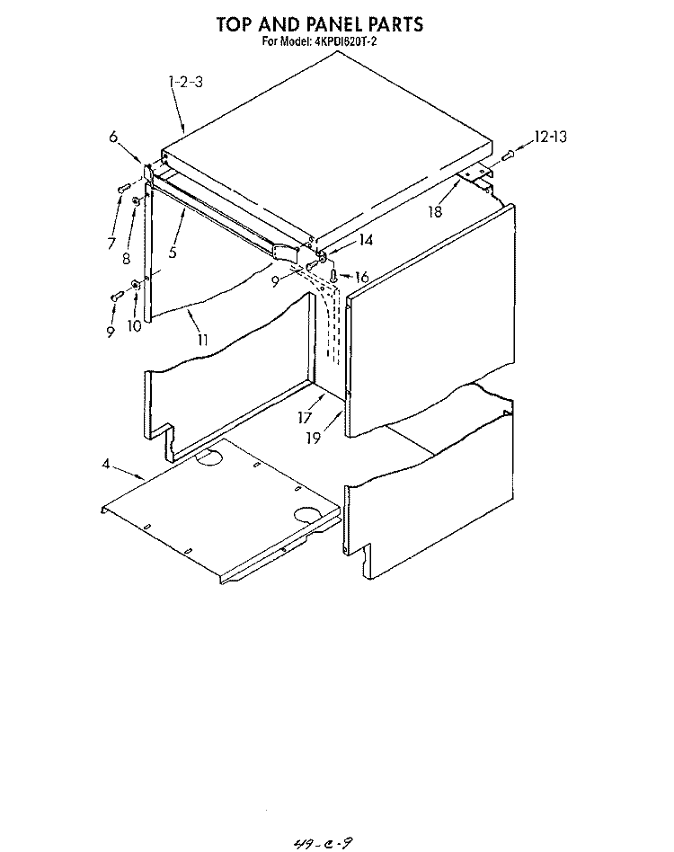 TOP AND PANEL Diagram and Parts List for 4KPDI620T2  KitchenAid Dishwasher