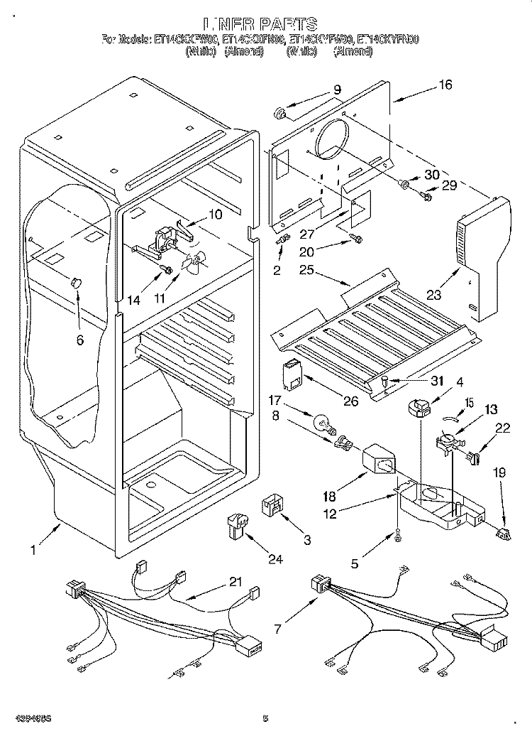 LINER, LIT/OPTIONAL Diagram and Parts List for ET14CKYFN00  Whirlpool Refrigerator
