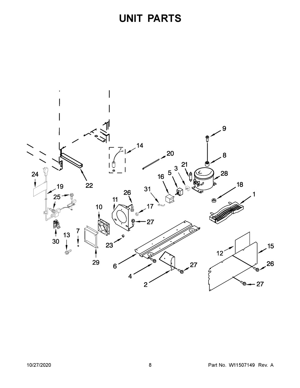 Unit Parts Diagram and Parts List for KUBL204EPA01  Whirlpool Wine and Beverage Cooler