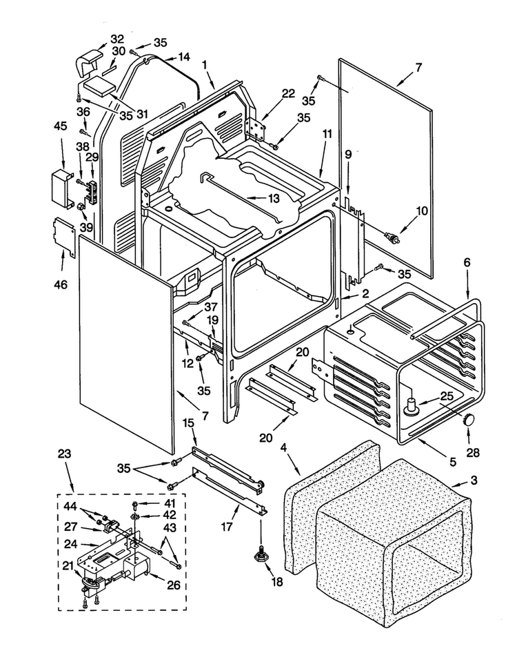 Oven Chassis Diagram and Parts List for GR450LXHQ1  Whirlpool Range