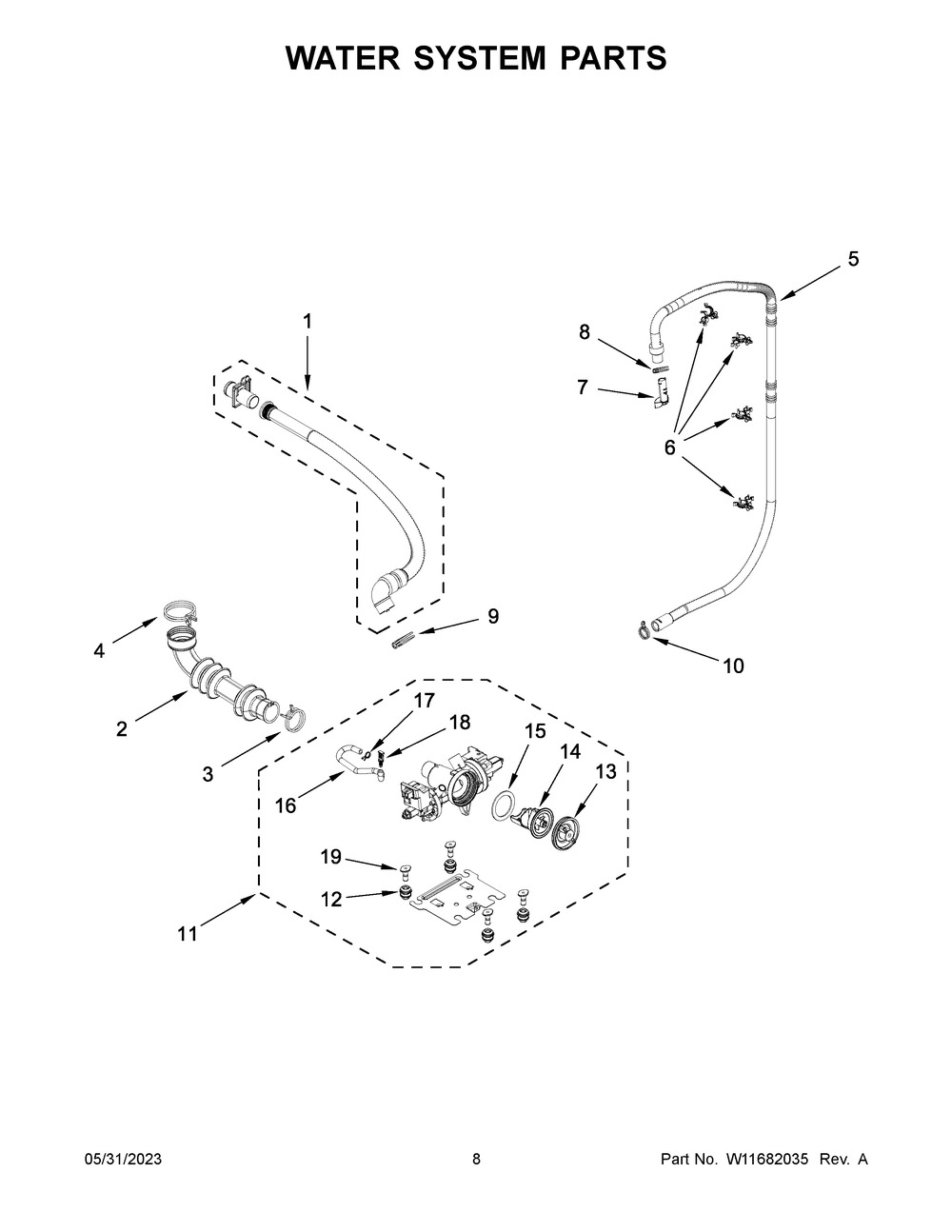Water System Parts Diagram and Parts List for WFW6605MW1  Whirlpool Washer