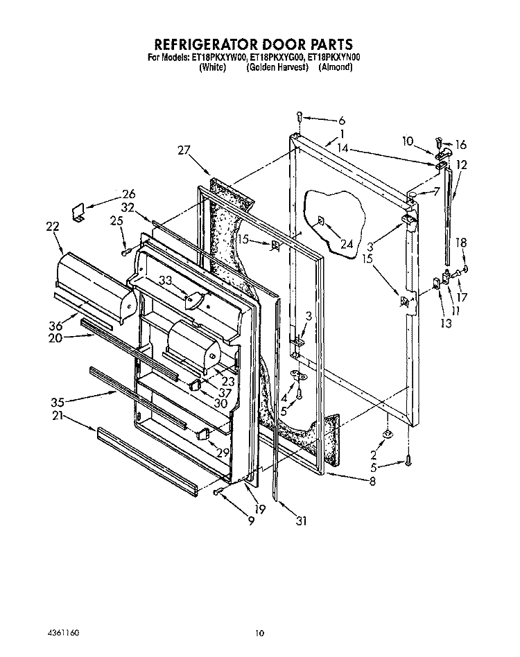 REFRIGERATOR DOOR, LIT/OPTIONAL Diagram and Parts List for ET18PKXYN00  Whirlpool Refrigerator