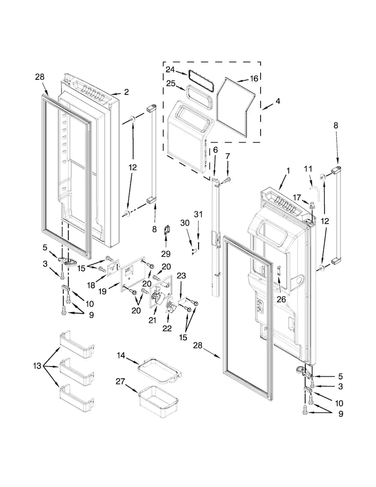 Refrigerator Door Parts Diagram and Parts List for KRFF707ESS00  KitchenAid Refrigerator