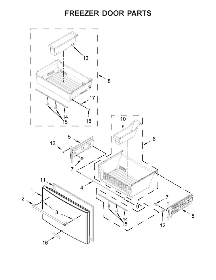Freezer Door Parts Diagram and Parts List for KRFF507EBL00  KitchenAid Refrigerator