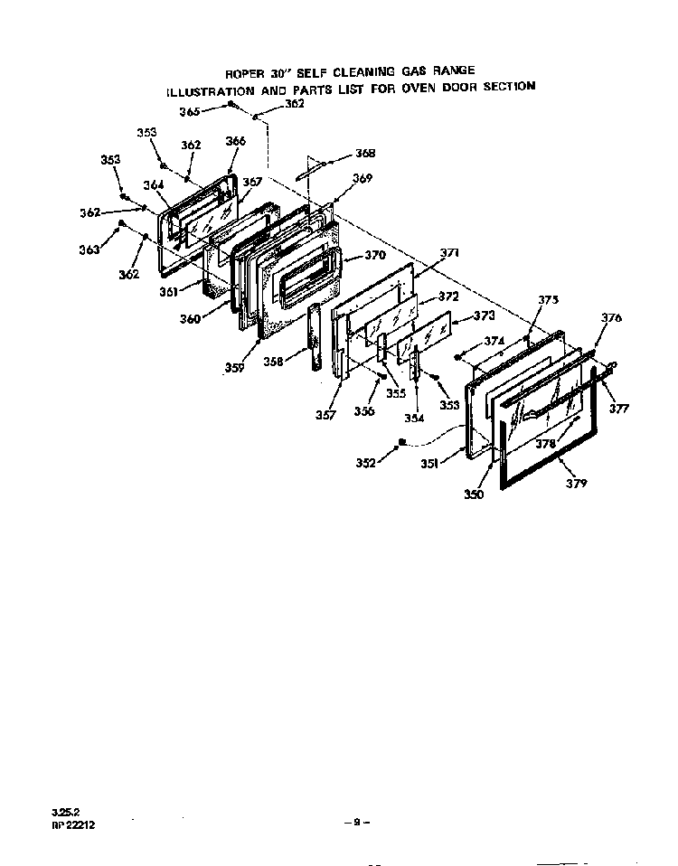 Oven Door Diagram and Parts List for 1393*0A  Roper Range