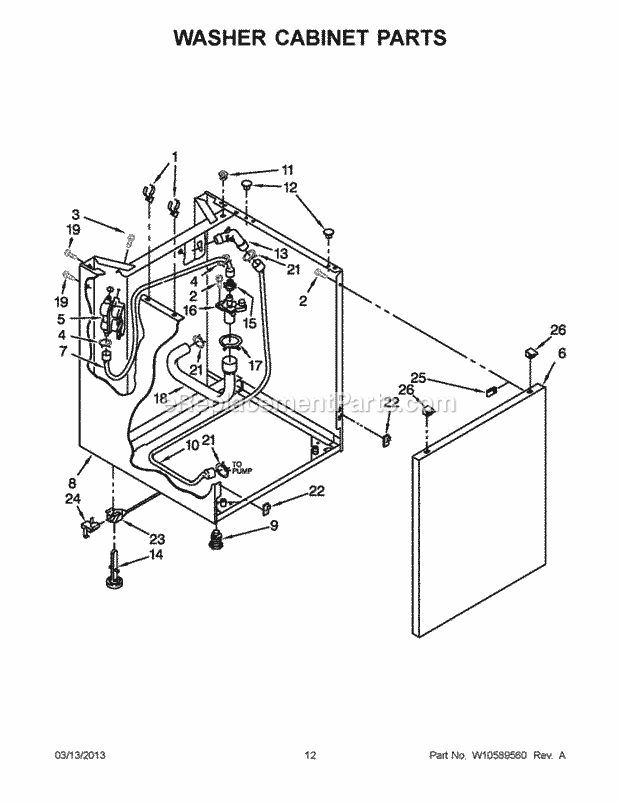 Washer Cabinet Parts Diagram and Parts List for LTE5243DQB  Whirlpool Washer Dryer Combo