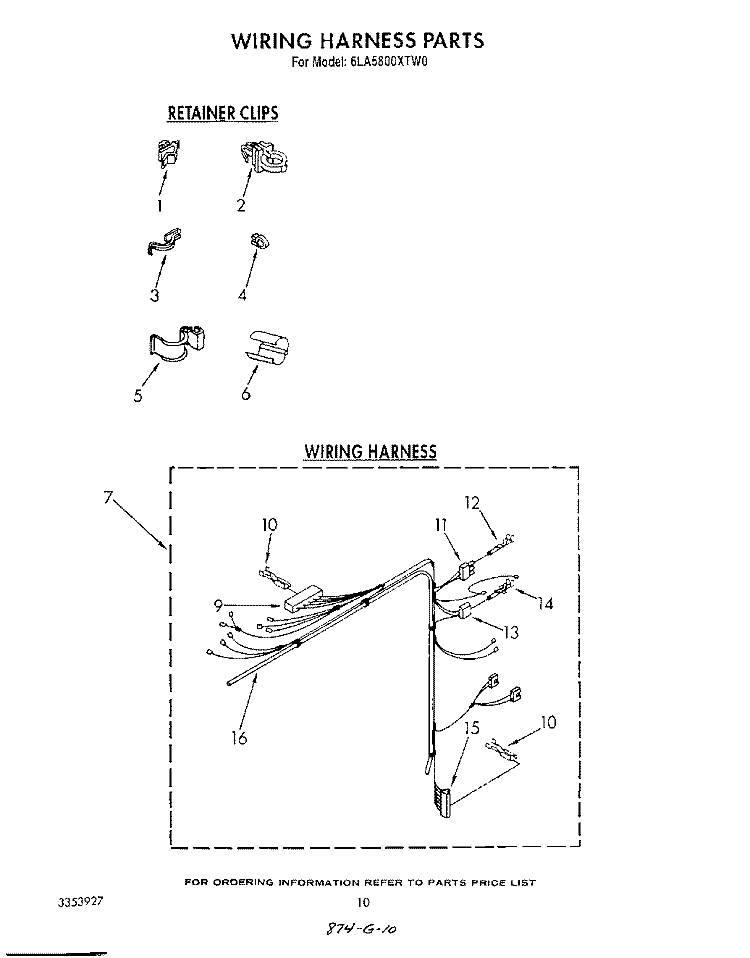 WIRING HARNESS Diagram and Parts List for 6LA5800XTM0  Whirlpool Washer