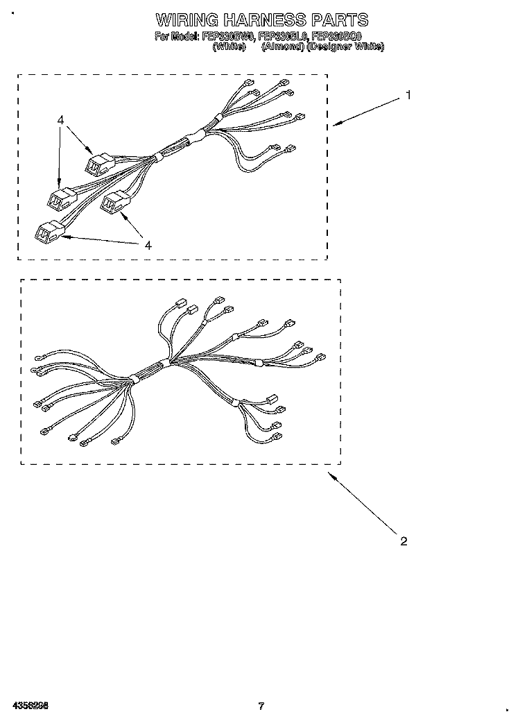 WIRING HARNESS, LIT/OPTIONAL Diagram and Parts List for FEP330BL0  Roper Range
