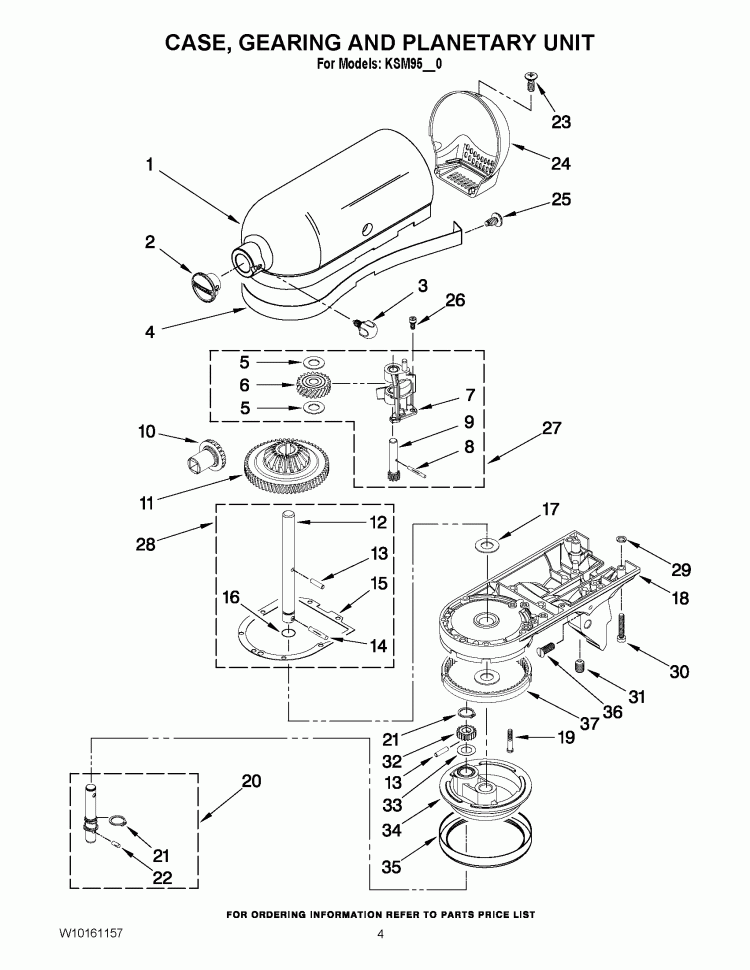 CASE, GEARING AND PLANETARY UNIT Diagram and Parts List for KSM95OB0  KitchenAid Mixer