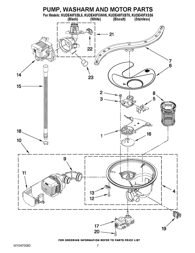 PUMP, WASHARM AND MOTOR PARTS Diagram and Parts List for KUDE40FXSS5  KitchenAid Dishwasher