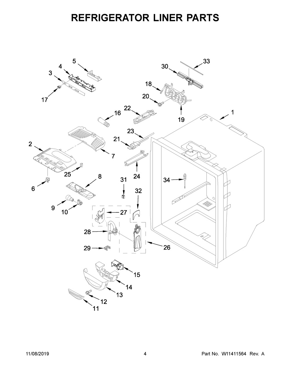 Refrigerator Liner Parts Diagram and Parts List for WRF535SWHW02  Whirlpool Refrigerator