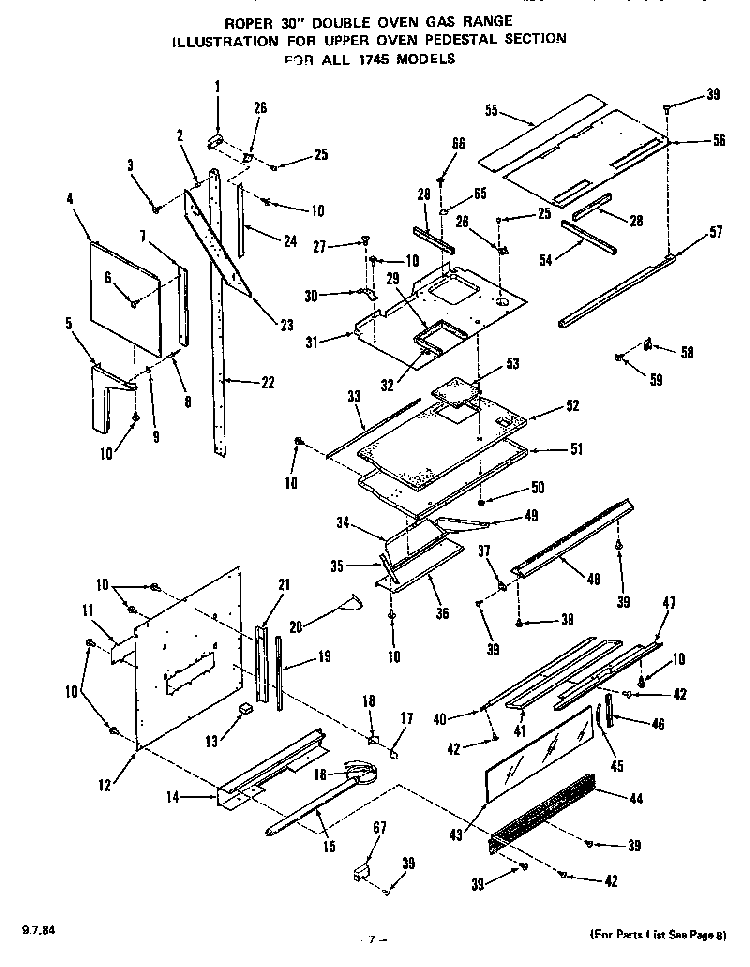 Pedestal Diagram and Parts List for 1745*0A  Roper Range