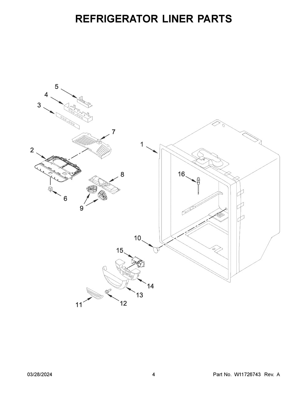 Refrigerator Liner Parts Diagram and Parts List for KRBL102ESS05  KitchenAid Refrigerator