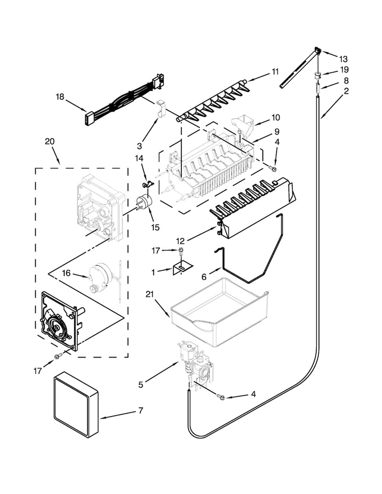 Icemaker Parts Diagram and Parts List for WRB322DMBB00  Whirlpool Refrigerator