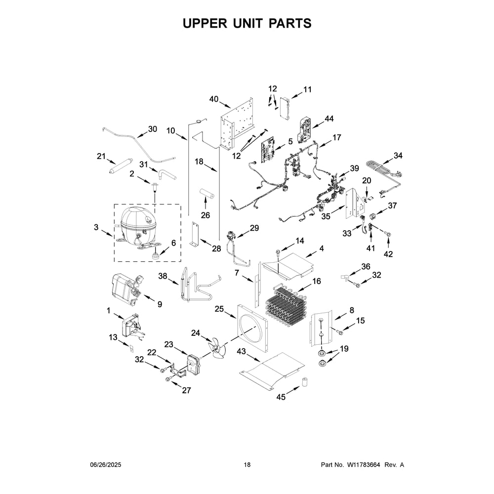 Upper Unit Parts Diagram and Parts List for KBFN542SPS00  KitchenAid Refrigerator