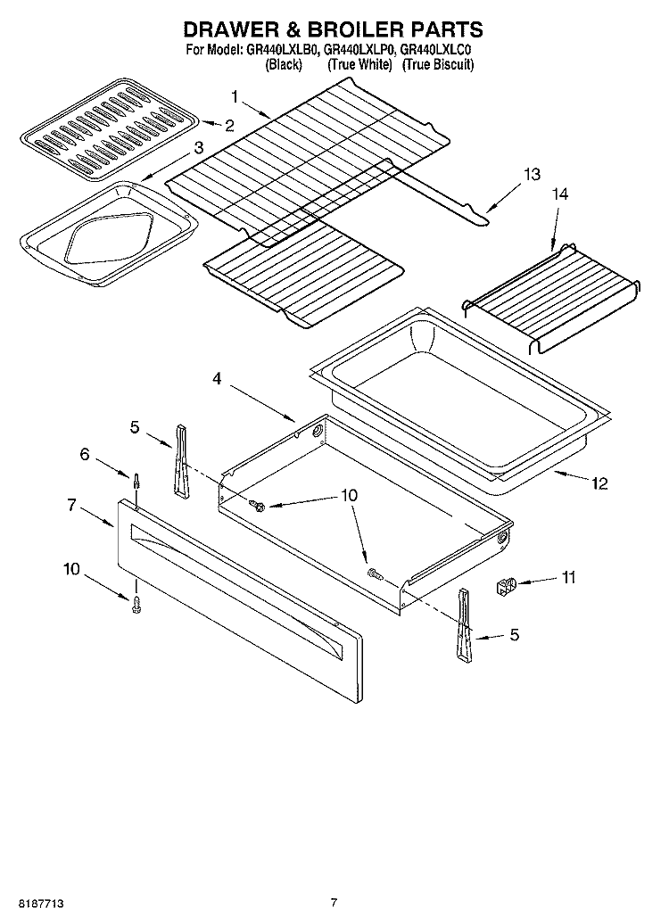 DRAWER & BROILER PARTS, MISCELLANEOUS PARTS Diagram and Parts List for GR440LXLP0  Whirlpool Range