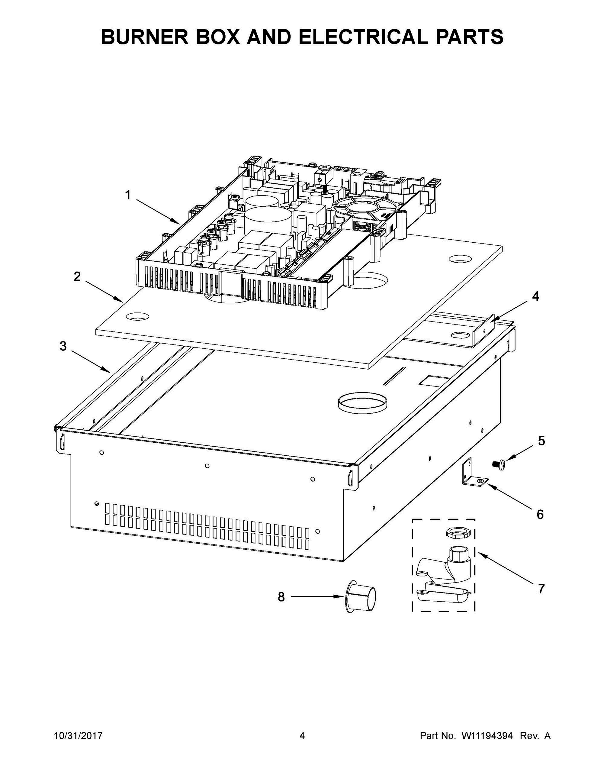 03 - BURNER BOX AND ELECTRICAL PARTS Diagram and Parts List for JIE4115GS0  Whirlpool Cooktop