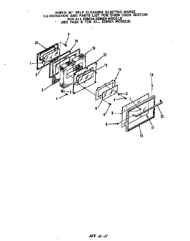 Door For 23841a,23842a Diagram and Parts List for 2384*0A  Roper Range