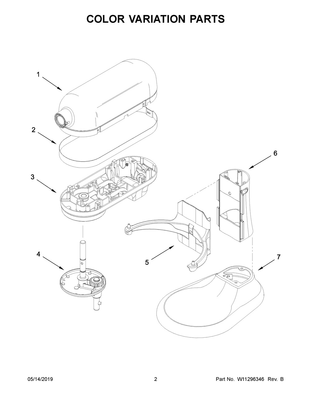 Color Variation Parts Diagram and Parts List for KL26M2XER5  Whirlpool Mixer