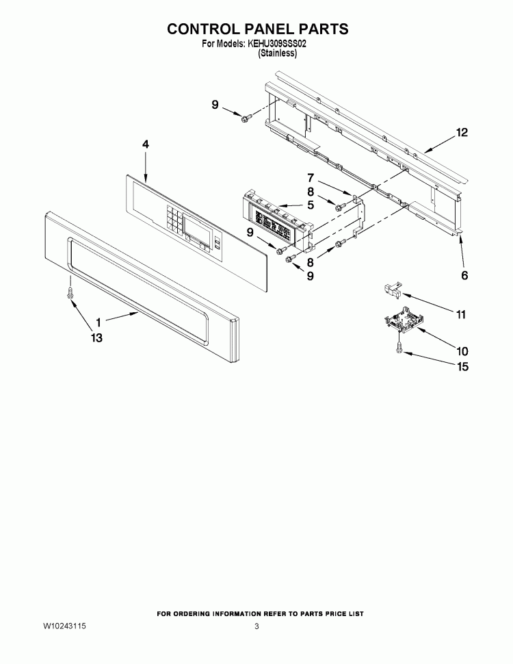 CONTROL PANEL PARTS Diagram and Parts List for KEHU309SSS02  KitchenAid Microwave Oven Combo