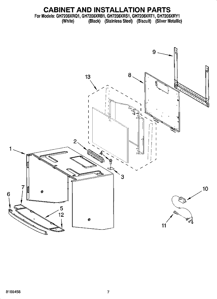 CABINET AND INSTALLATION PARTS Diagram and Parts List for GH7208XRQ1  Whirlpool Microwave