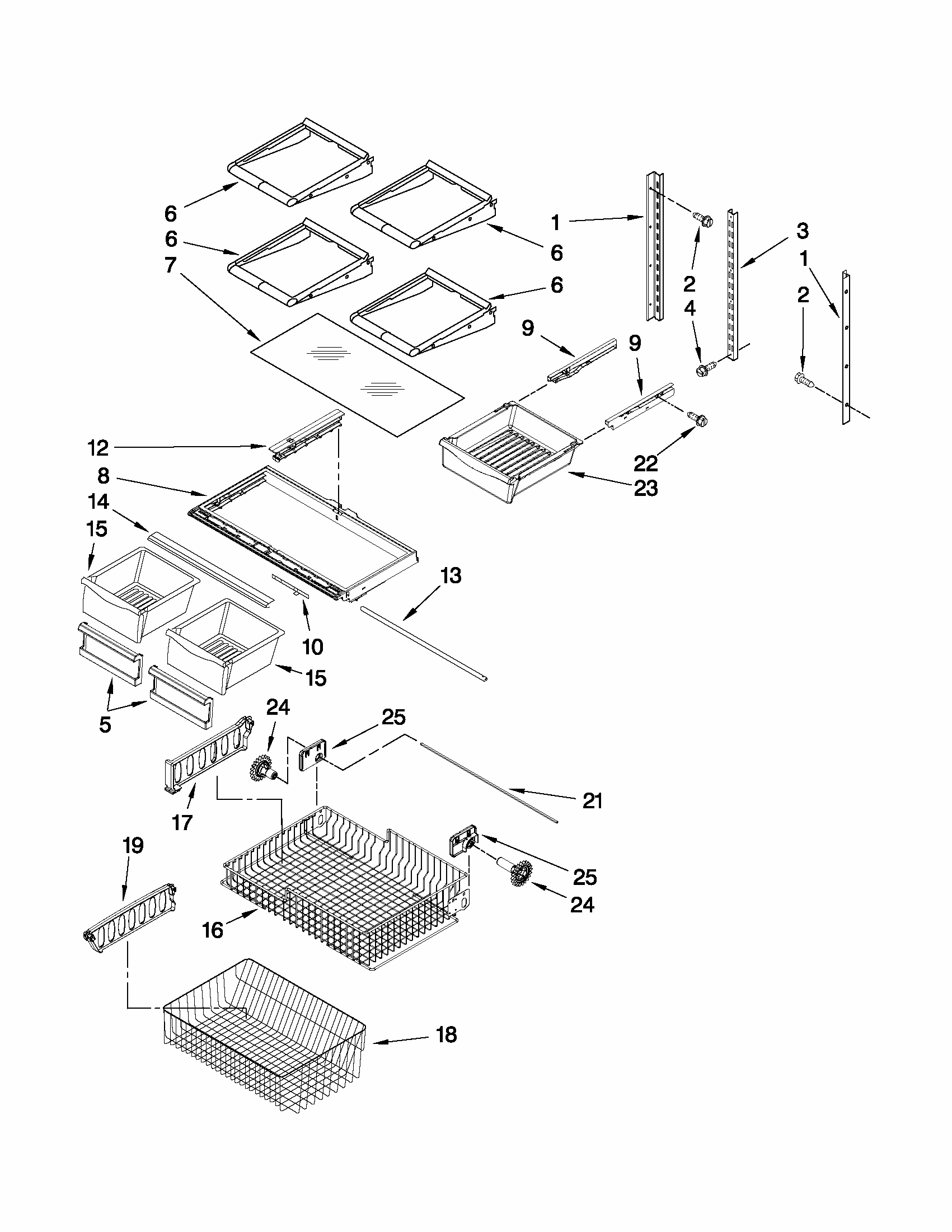 Shelf Parts Diagram and Parts List for 59669963012  Kenmore Refrigerator