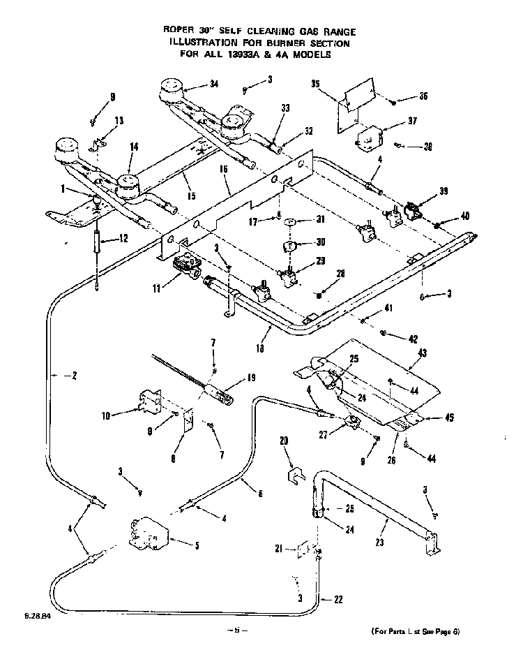 Burner Diagram and Parts List for 1393*3A  Roper Range